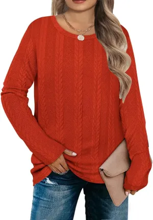 RITERA Plus Size Womens Tops Cable Knit Sweaters Casual Long Sleeve Lightweight Pullover Sweater Tops XL-5XL