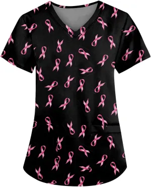Segaven Womens Scrub Tops Trendy Print V Neck Nursing Tops Casual Short Sleeve Working Uniform With Pockets