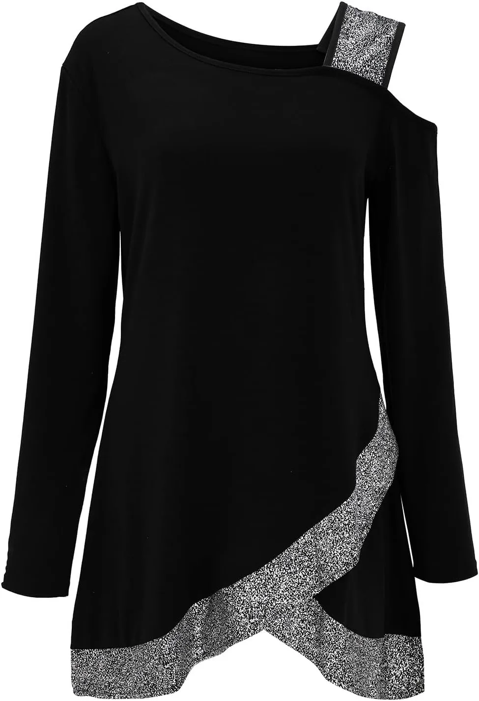 Sequin Tops for Women Long Sleeve Strappy Asymmetrical Hem Pullover Tunic Tops Casual Dressy Elegant Shirts Blouse