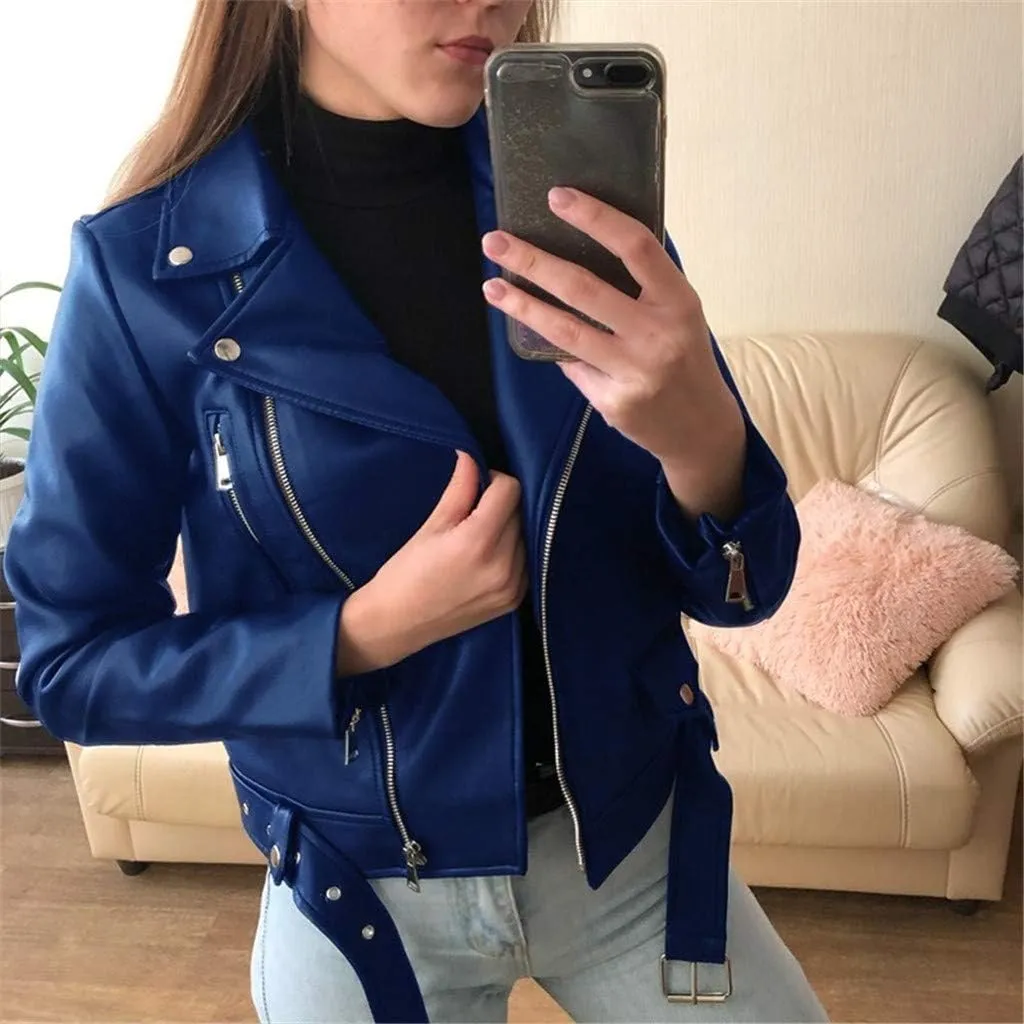 SERYU Womens Slim Tailoring Faux Leather PU Short Jacket Coat Moto Biker Jacket