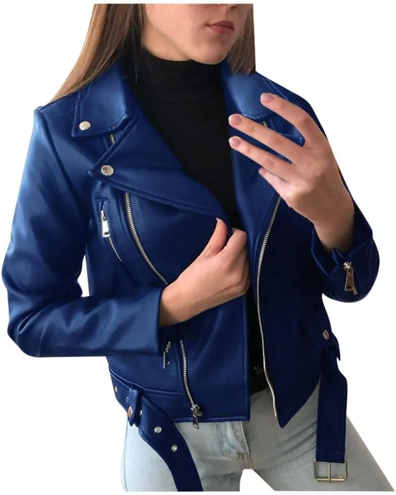 SERYU Womens Slim Tailoring Faux Leather PU Short Jacket Coat Moto Biker Jacket