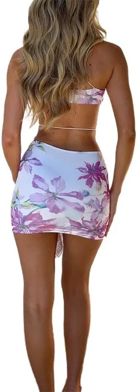Sexy Tie Dye Cut Out Mini Dress Bandage Ruffle Bodycon Short Dresses Plunge Neck Criss Cross Going Out Dress