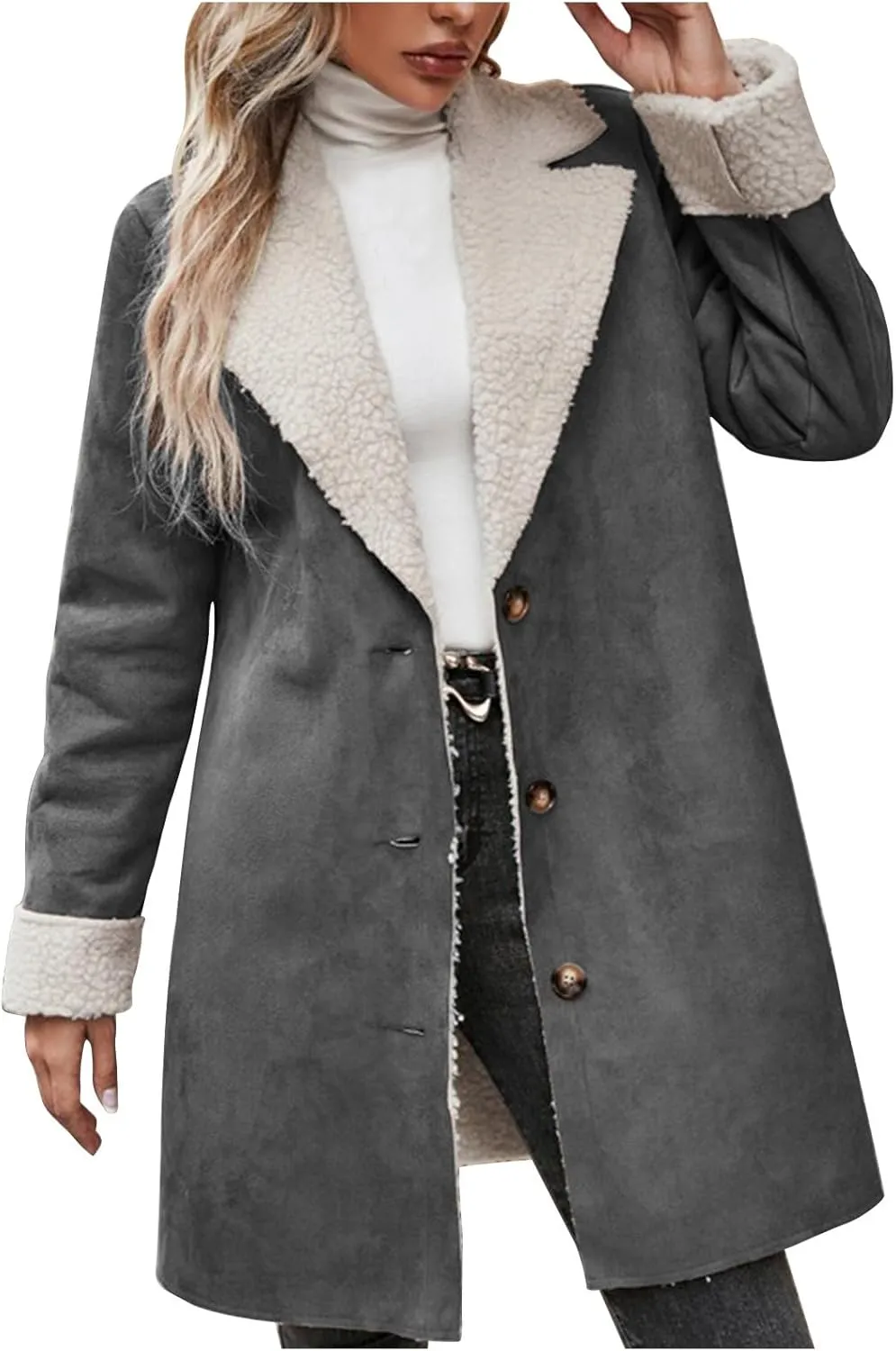 Sherpa Lined Jackets for Women Winter Suede Coats Long Trench Coat Single Breasted Overcoats Long Coats
