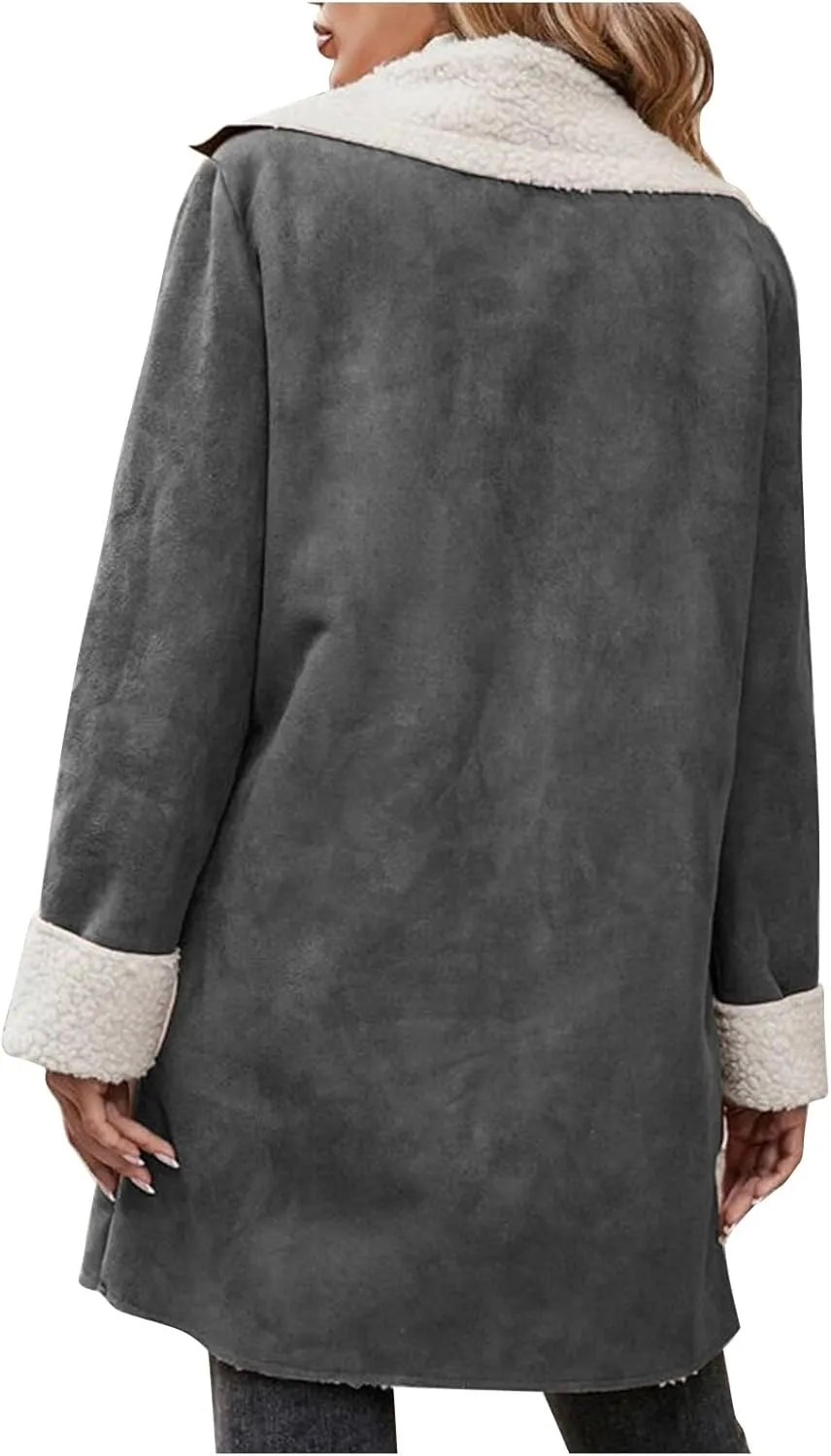 Sherpa Lined Jackets for Women Winter Suede Coats Long Trench Coat Single Breasted Overcoats Long Coats