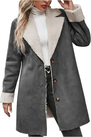Sherpa Lined Jackets for Women Winter Suede Coats Long Trench Coat Single Breasted Overcoats Long Coats