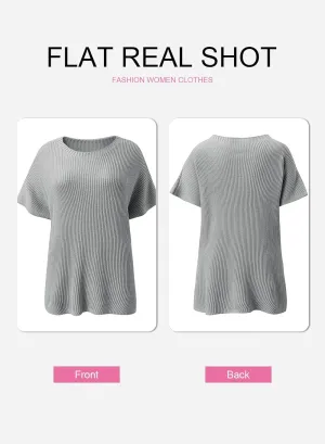 SHEWIN Womens Tops Casual Short Sleeve Sweater Loose Oversized Sweaters Spring Tops for Women 2025
