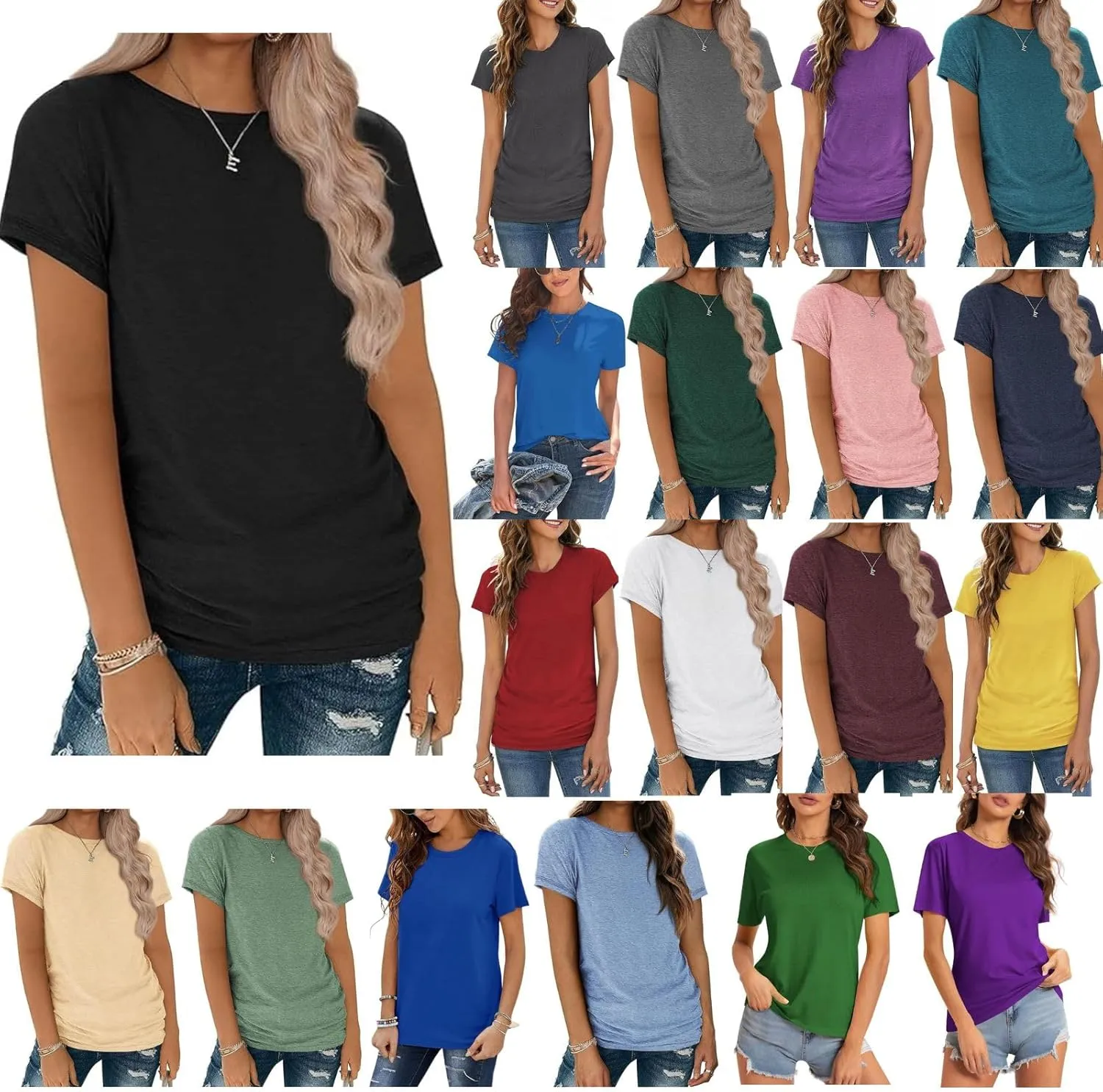 Shirts for Women Round Neck Womens Tops Short Sleeve Shirts Summer Tops Fashion Basic Tee