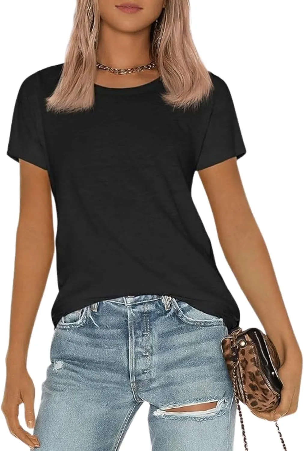Shirts for Women Round Neck Womens Tops Short Sleeve Shirts Summer Tops Fashion Basic Tee