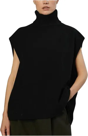 Sinzelimin Women's Turtleneck Sweater Tank Tops Fashion Sleeveless Round-Neck Oversized Sweatshirt Knitted Pullover Vest Tops