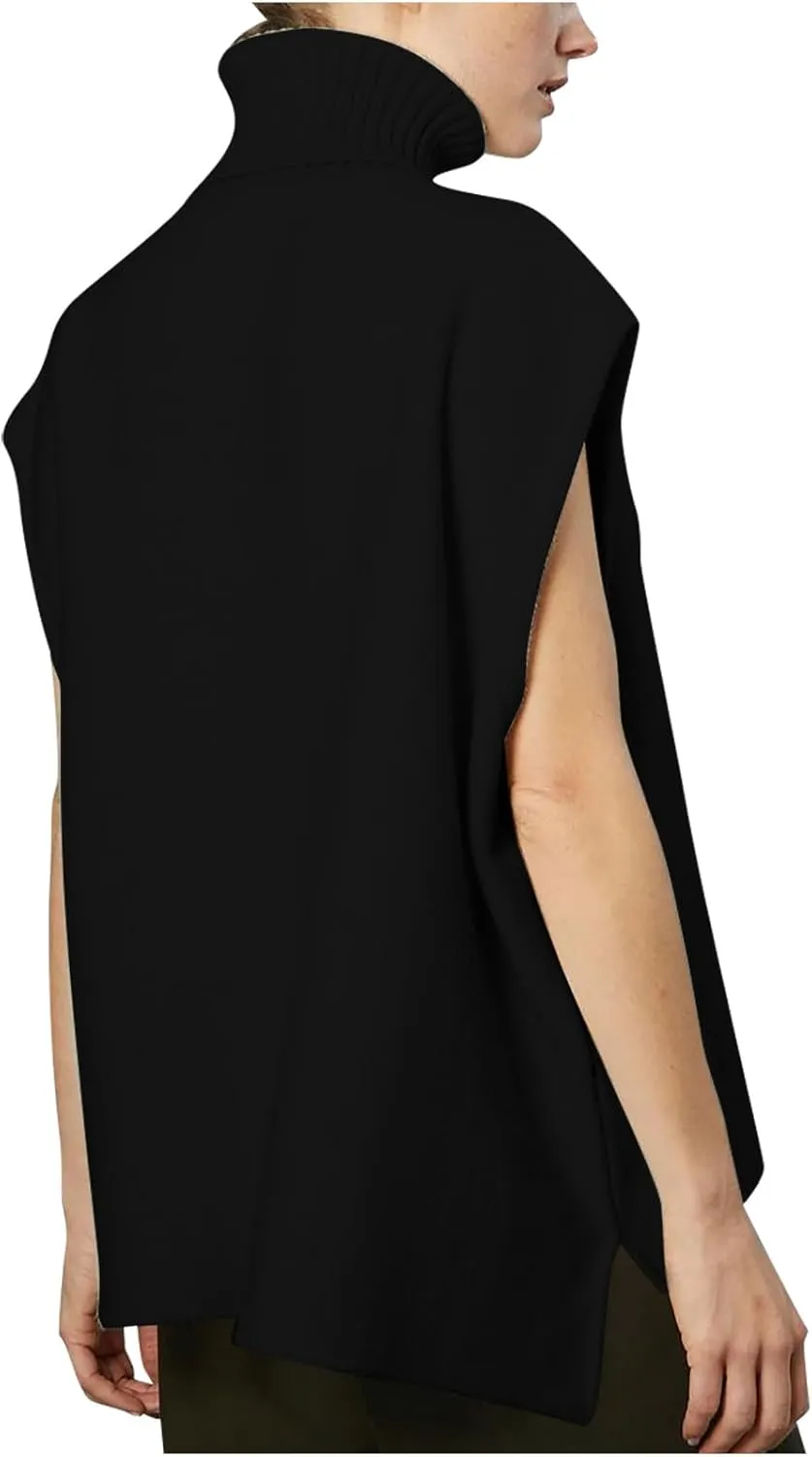 Sinzelimin Women's Turtleneck Sweater Tank Tops Fashion Sleeveless Round-Neck Oversized Sweatshirt Knitted Pullover Vest Tops