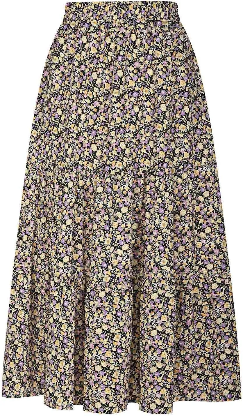 Skirts for Women 2024 Elegant Swiss Dot Stretch High Waist Boho Skirts Summer Causal Floral Print A-Line Maxi Skirts