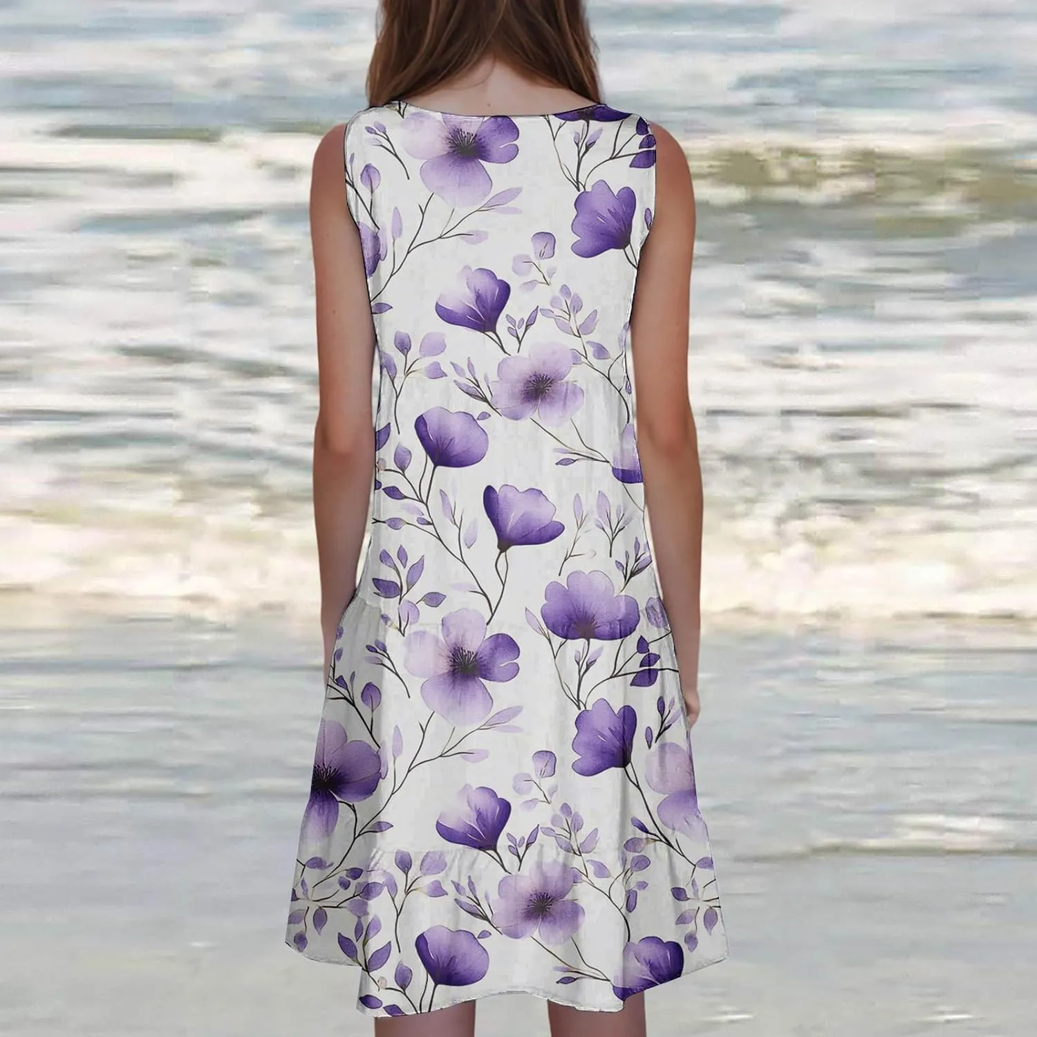 Sleeveless Beach Dresses for Women Loose Swimsuit Cover Ups Vacation Dresses Floral Swing Mini Dress Casual Dresses