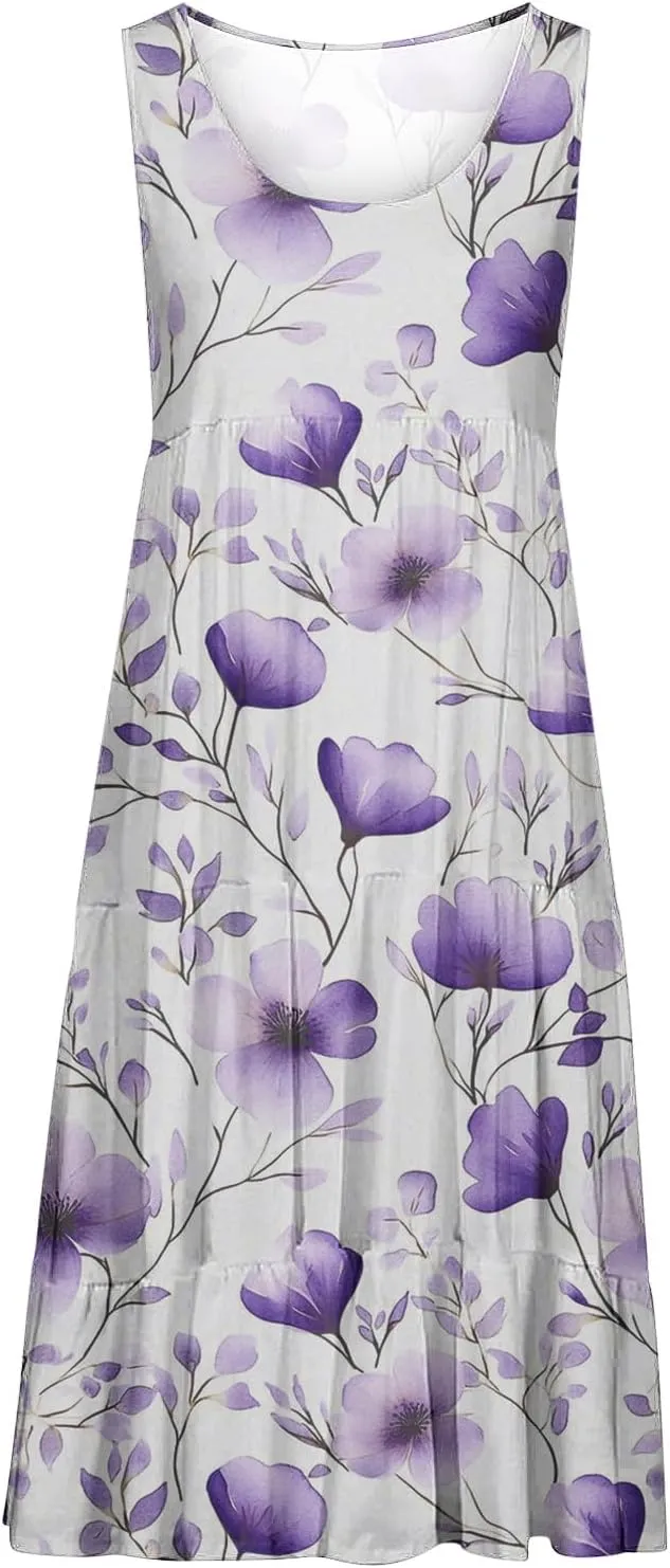 Sleeveless Beach Dresses for Women Loose Swimsuit Cover Ups Vacation Dresses Floral Swing Mini Dress Casual Dresses