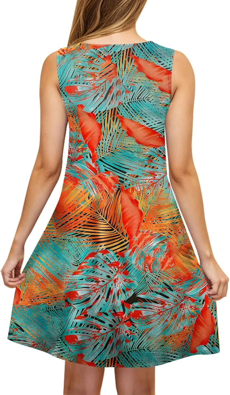Sleeveless Beach Dresses for Women Loose Swimsuit Cover Ups Vacation Dresses Flowy Mini Dress Print Casual Dresses