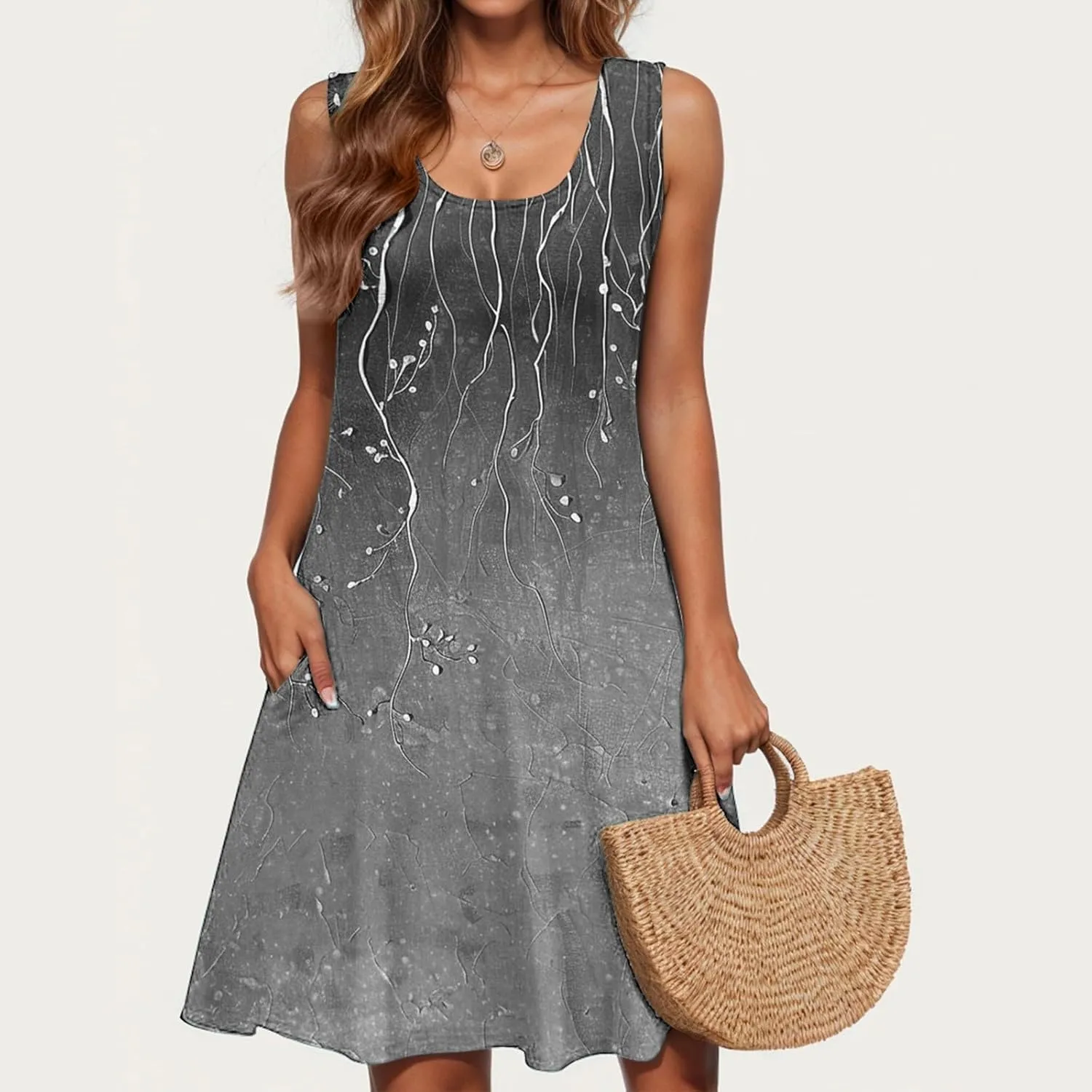 Sleeveless Beach Dresses for Women Trendy Swimsuit Cover Ups Vacation Dresses Swing Mini Dress Flowy Dresses