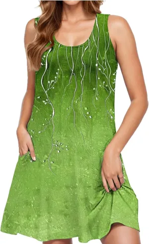 Sleeveless Beach Dresses for Women Trendy Swimsuit Cover Ups Vacation Dresses Swing Mini Dress Flowy Dresses