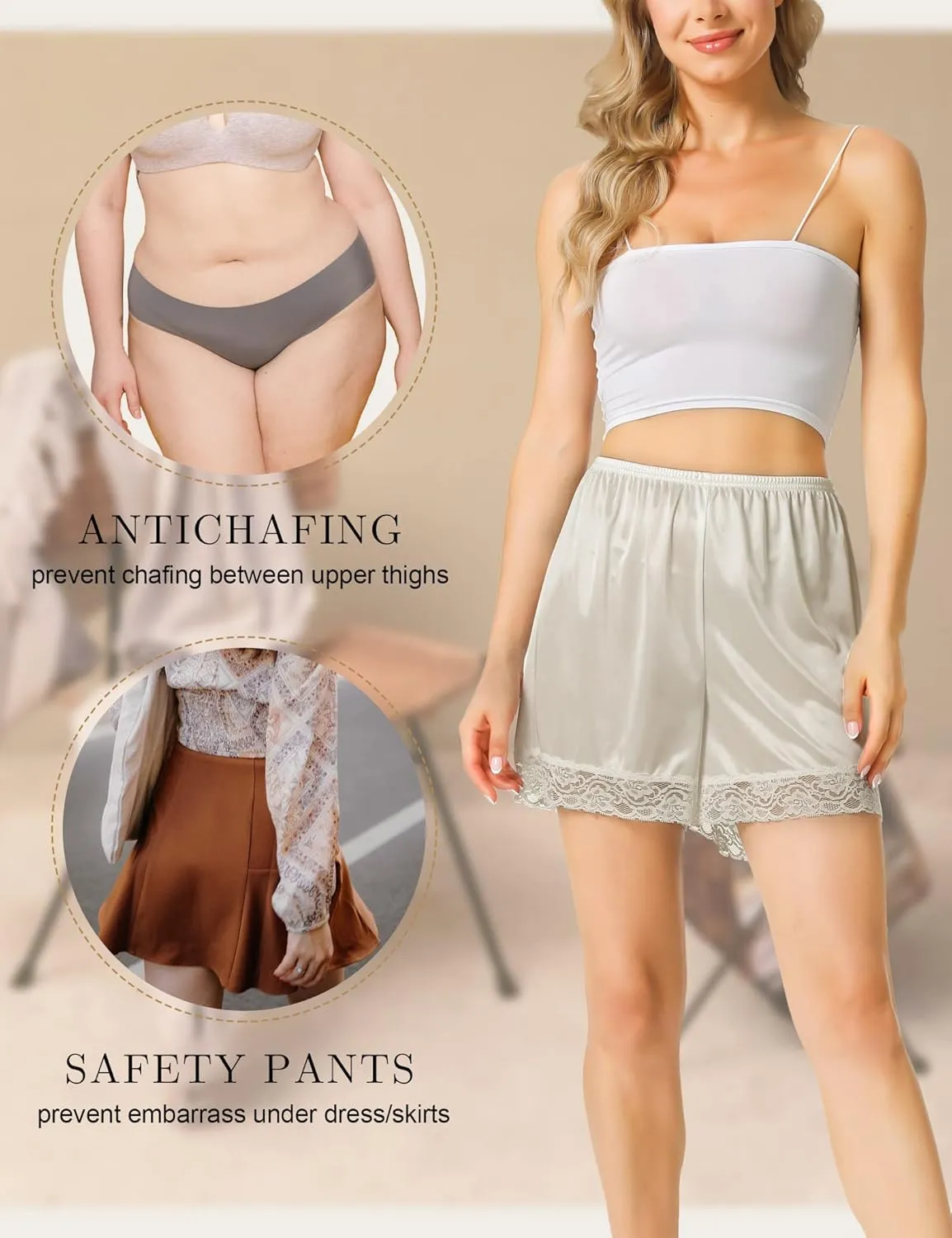 Slip Shorts Culotte for Women Split Skirt Lace Pettipants Bloomer