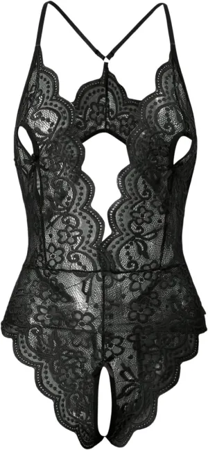 SOLY HUX Women's Lace Teddy Lingerie Bodysuit Deep V Neck Scalloped Trim Cut Out Babydoll Nightwear