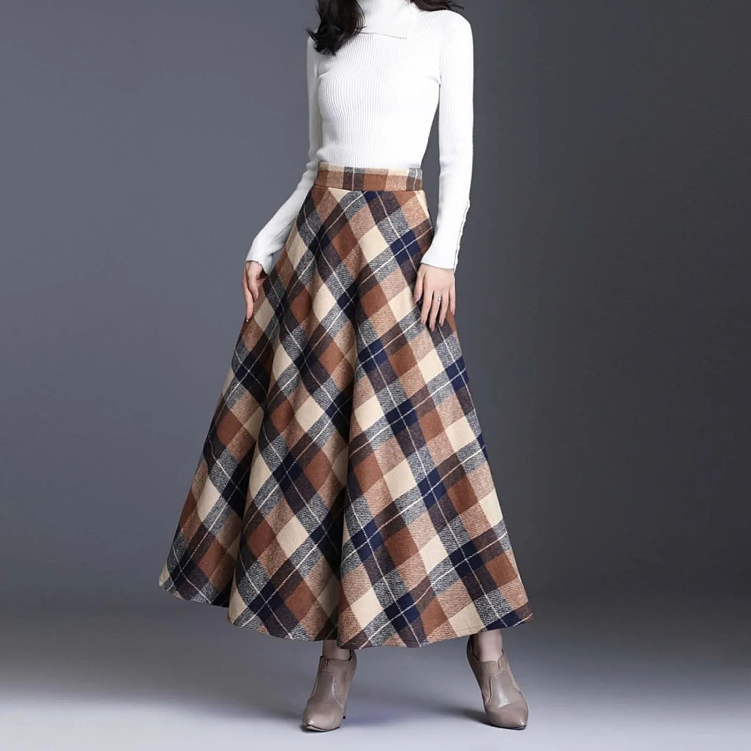 Spring Skirts for Women 2025 Trendy Plaid Pleated Fashion Stylish A-Line Long Skirts for Going Out Vacation Clothes