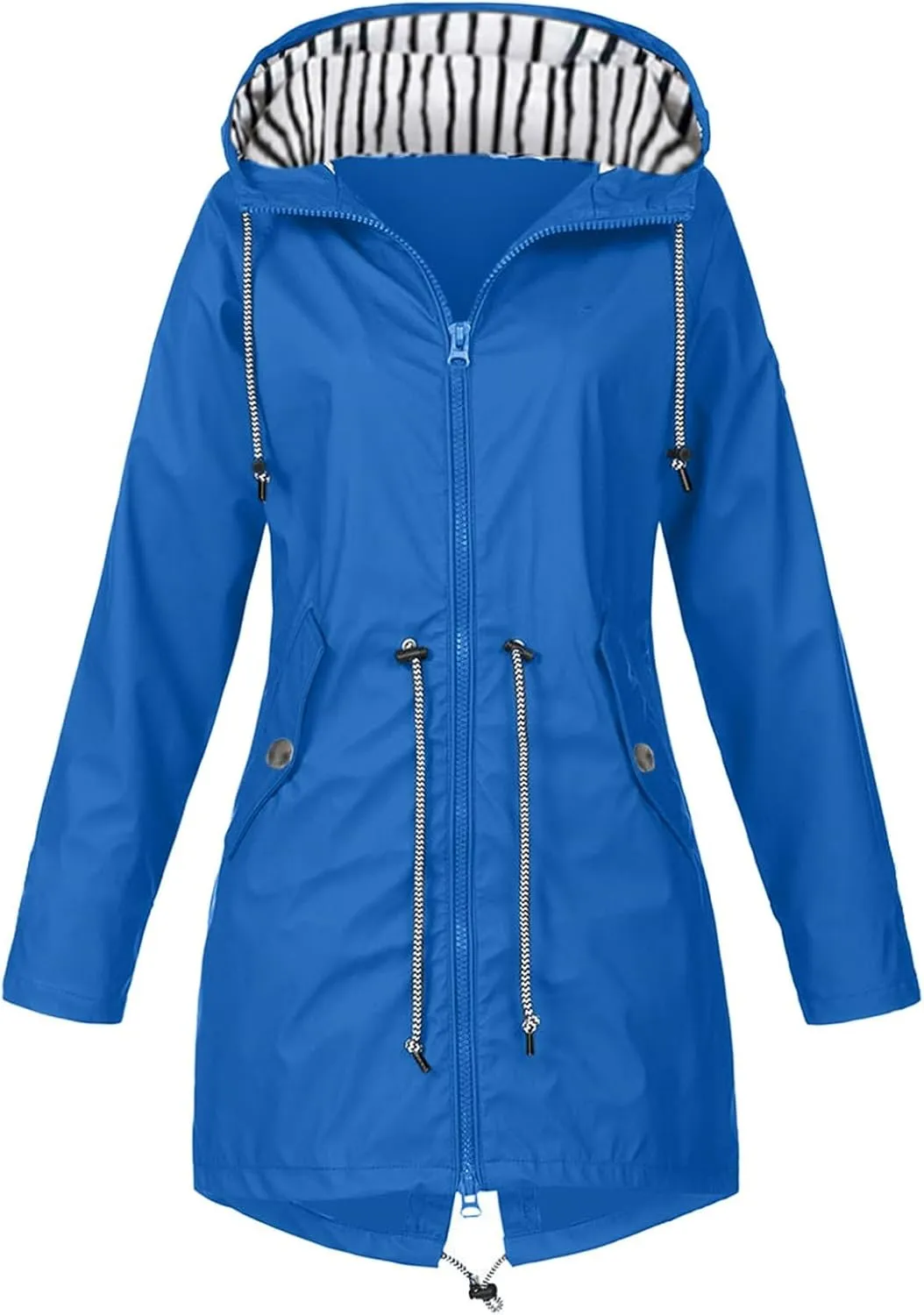 STYESH Raincoat Women Waterproof Long Hooded Trench Coats Striped Lined Windbreaker Travel Jacket Plus Size Raincoat Jackets
