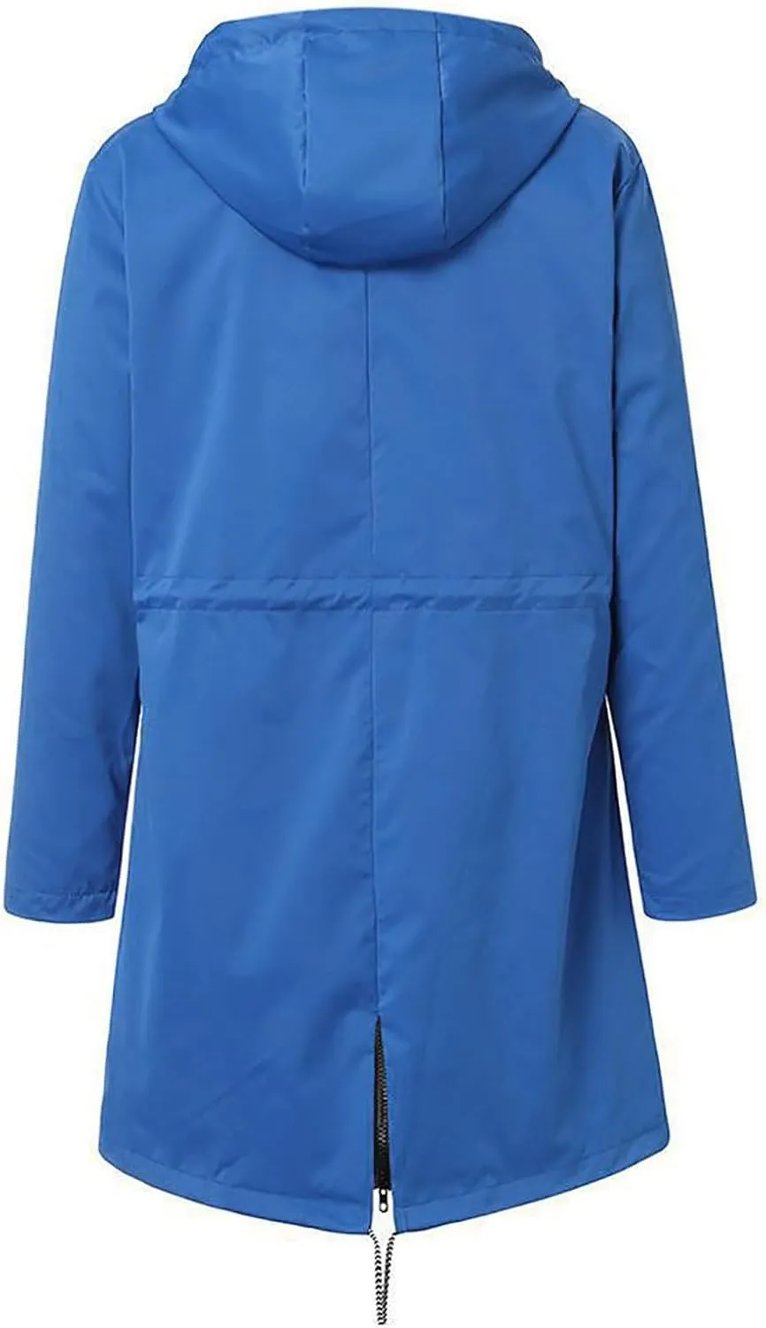 STYESH Raincoat Women Waterproof Long Hooded Trench Coats Striped Lined Windbreaker Travel Jacket Plus Size Raincoat Jackets