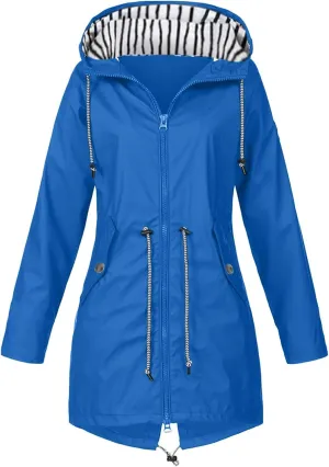 STYESH Raincoat Women Waterproof Long Hooded Trench Coats Striped Lined Windbreaker Travel Jacket Plus Size Raincoat Jackets