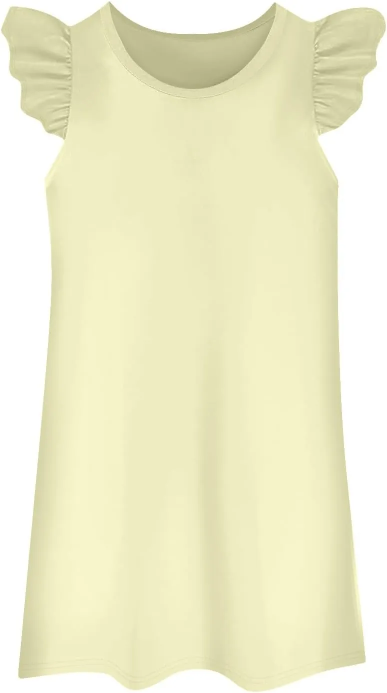 Summer Dresses for Women 2025 Solid Color Round Neck Dresses Tank Dresses Fly Sleeve Dresses Boho Dresses