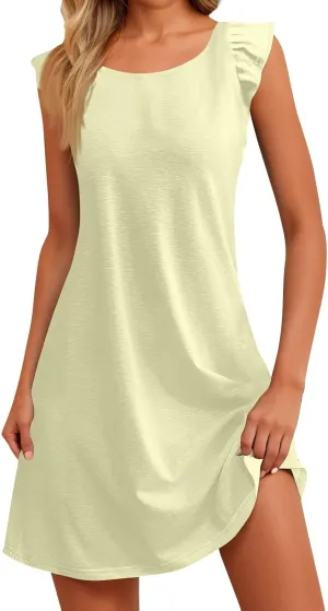 Summer Dresses for Women 2025 Solid Color Round Neck Dresses Tank Dresses Fly Sleeve Dresses Boho Dresses