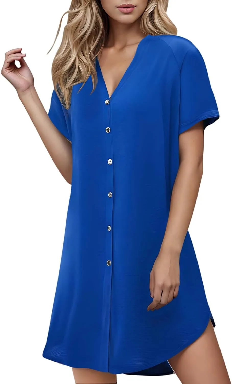 Summer Dresses for Women 2025,Button Down Shift Dresses Beach Vacation Fashion Sun Dresses Short Sleeve midi Dresses