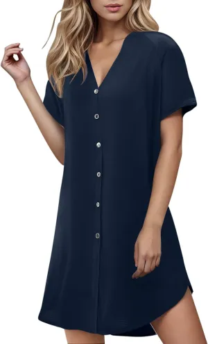 Summer Dresses for Women 2025,Button Down Shift Dresses Beach Vacation Fashion Sun Dresses Short Sleeve midi Dresses
