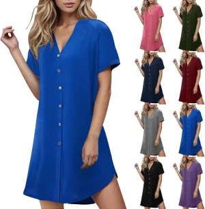 Summer Dresses for Women 2025,Button Down Shift Dresses Beach Vacation Fashion Sun Dresses Short Sleeve midi Dresses