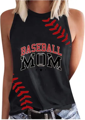 Summer Game Day Tank Tops Women Funny Baseball Mom Print Sleeveless Crewneck T-Shirts Casual Comfy Tanks Tee Shirt