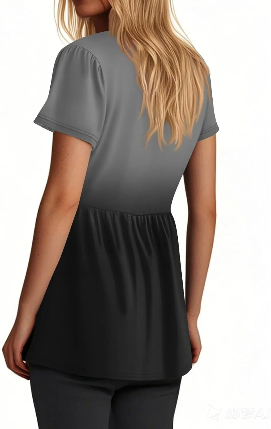 Summer Tops for Women 2025 Babydoll Short Sleeve Shirts V Neck T Shirts Puff Sleeve Peplum Tops