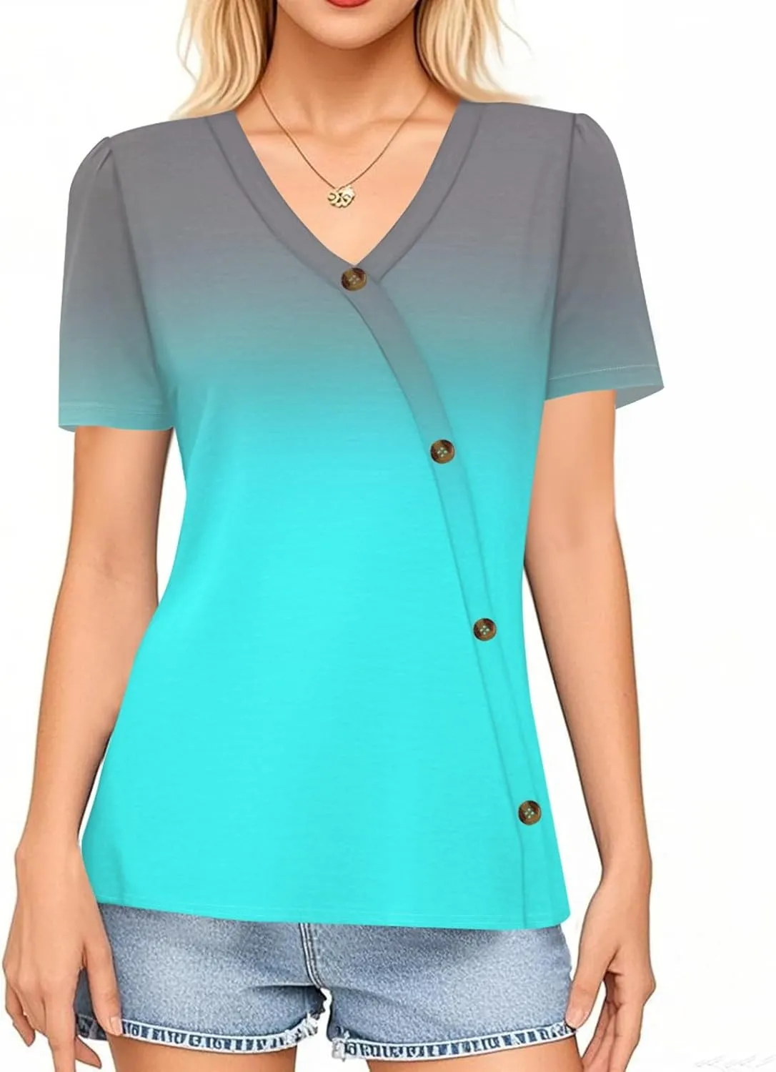 Summer Tops for Women 2025 Printed Tops Short Sleeve Shirts Dressy Casual Loose V Neck T Shirts Trendy Tunic Tops Blouses