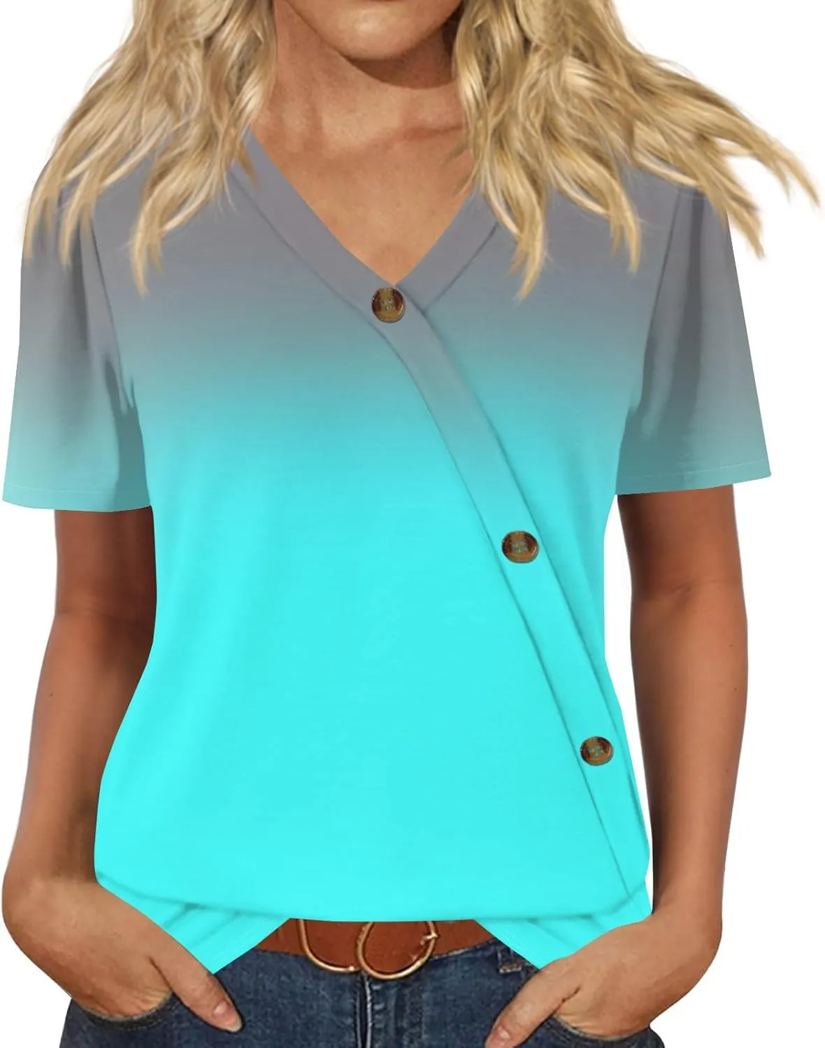 Summer Tops for Women 2025 Printed Tops Short Sleeve Shirts Dressy Casual Loose V Neck T Shirts Trendy Tunic Tops Blouses
