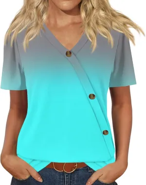 Summer Tops for Women 2025 Printed Tops Short Sleeve Shirts Dressy Casual Loose V Neck T Shirts Trendy Tunic Tops Blouses