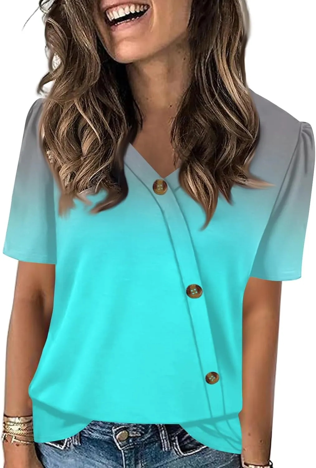 Summer Tops for Women 2025 Printed Tops Short Sleeve Shirts Dressy Casual Loose V Neck T Shirts Trendy Tunic Tops Blouses