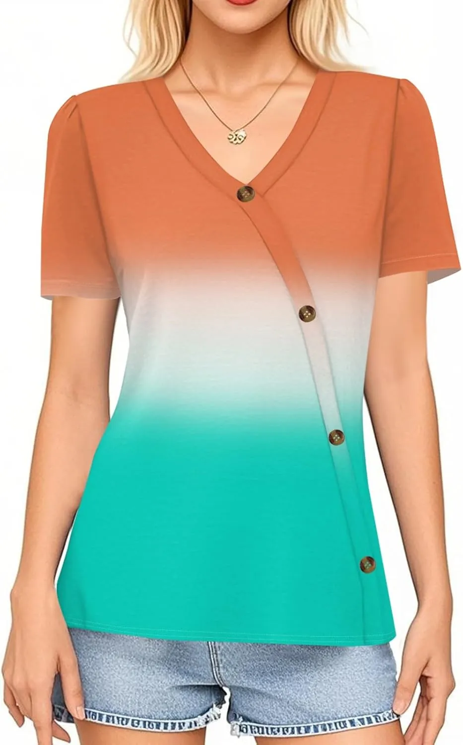 Summer Tops for Women Tops Printed Short Sleeve Shirts Dressy Casual Loose V Neck T Shirts Trendy Tunic Tops Blouses