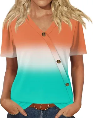 Summer Tops for Women Tops Printed Short Sleeve Shirts Dressy Casual Loose V Neck T Shirts Trendy Tunic Tops Blouses