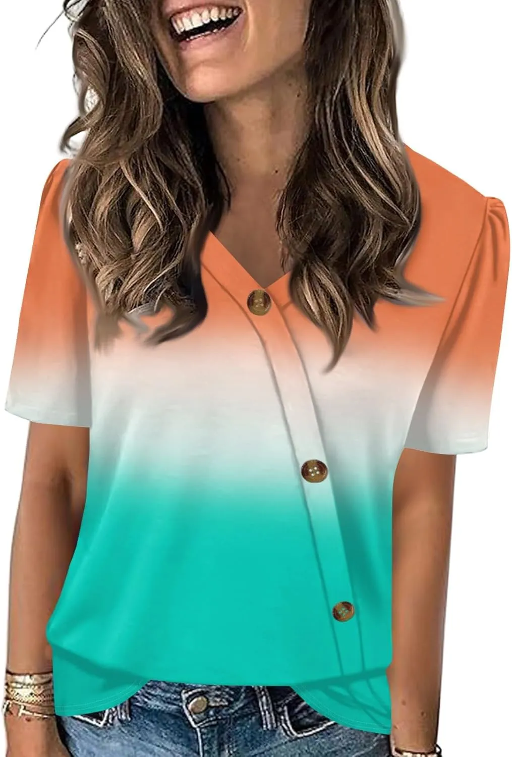 Summer Tops for Women Tops Printed Short Sleeve Shirts Dressy Casual Loose V Neck T Shirts Trendy Tunic Tops Blouses