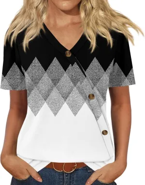 Summer Tops for Women Tops Printed Short Sleeve Shirts Dressy Casual Loose V Neck T Shirts Trendy Tunic Tops Blouses