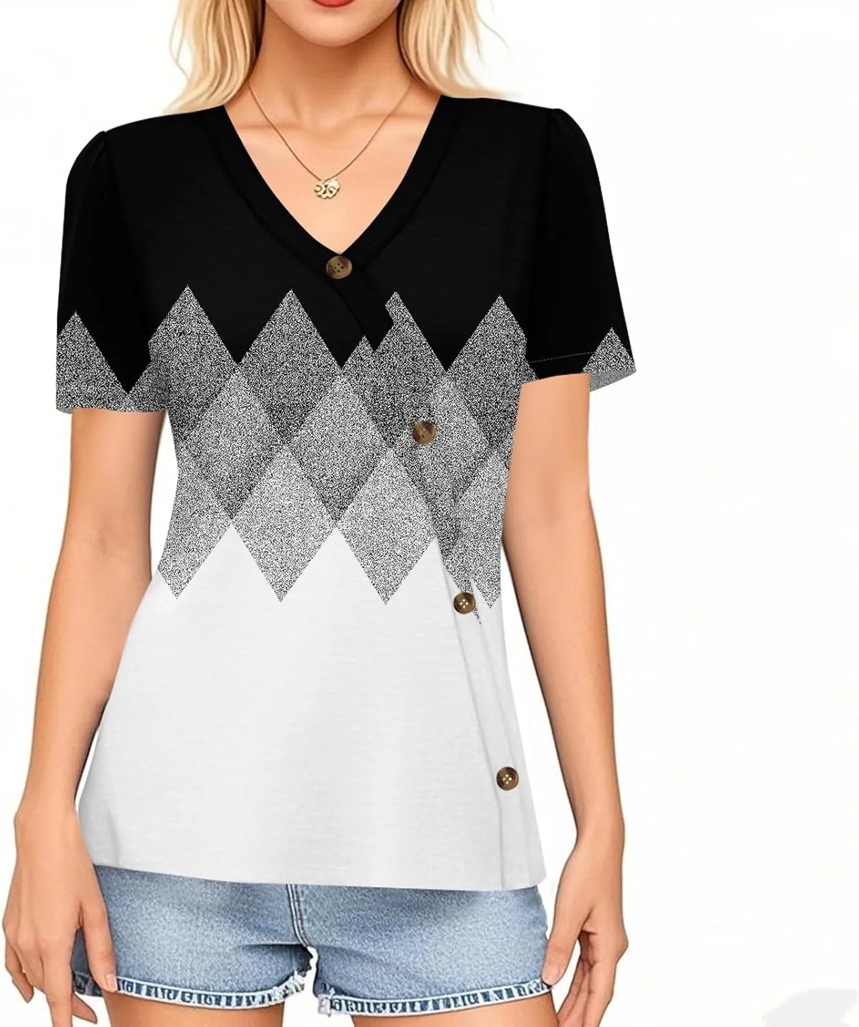 Summer Tops for Women Tops Printed Short Sleeve Shirts Dressy Casual Loose V Neck T Shirts Trendy Tunic Tops Blouses
