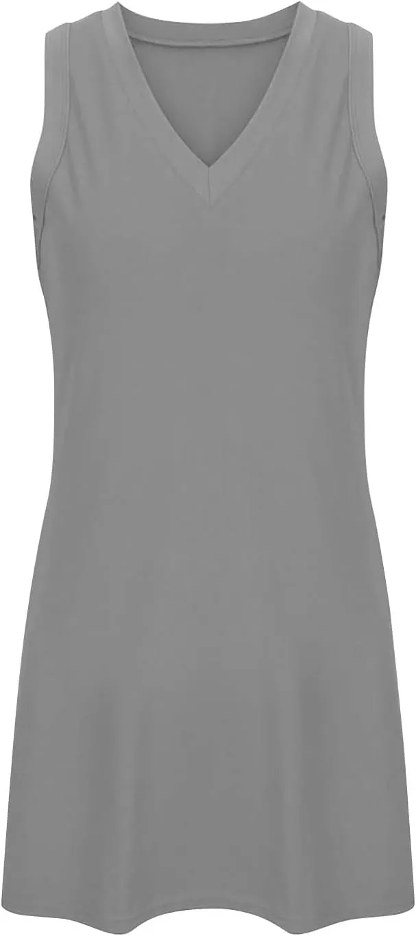Summer Tunic Dress for Women Sleeveless Above-Knee Loungewear Shirt, Casual V Neck Shift Tshirt Dress with Side Slit
