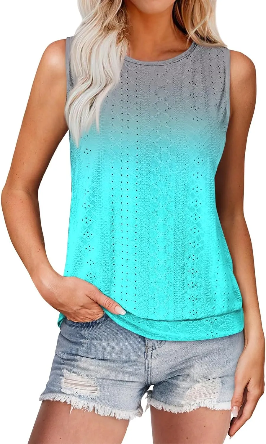 Tank Top for Women 2025 Summer Pleated Sleeveless Crewneck T Shirts Dressy Casual Beach Clothes Trendy Outfits