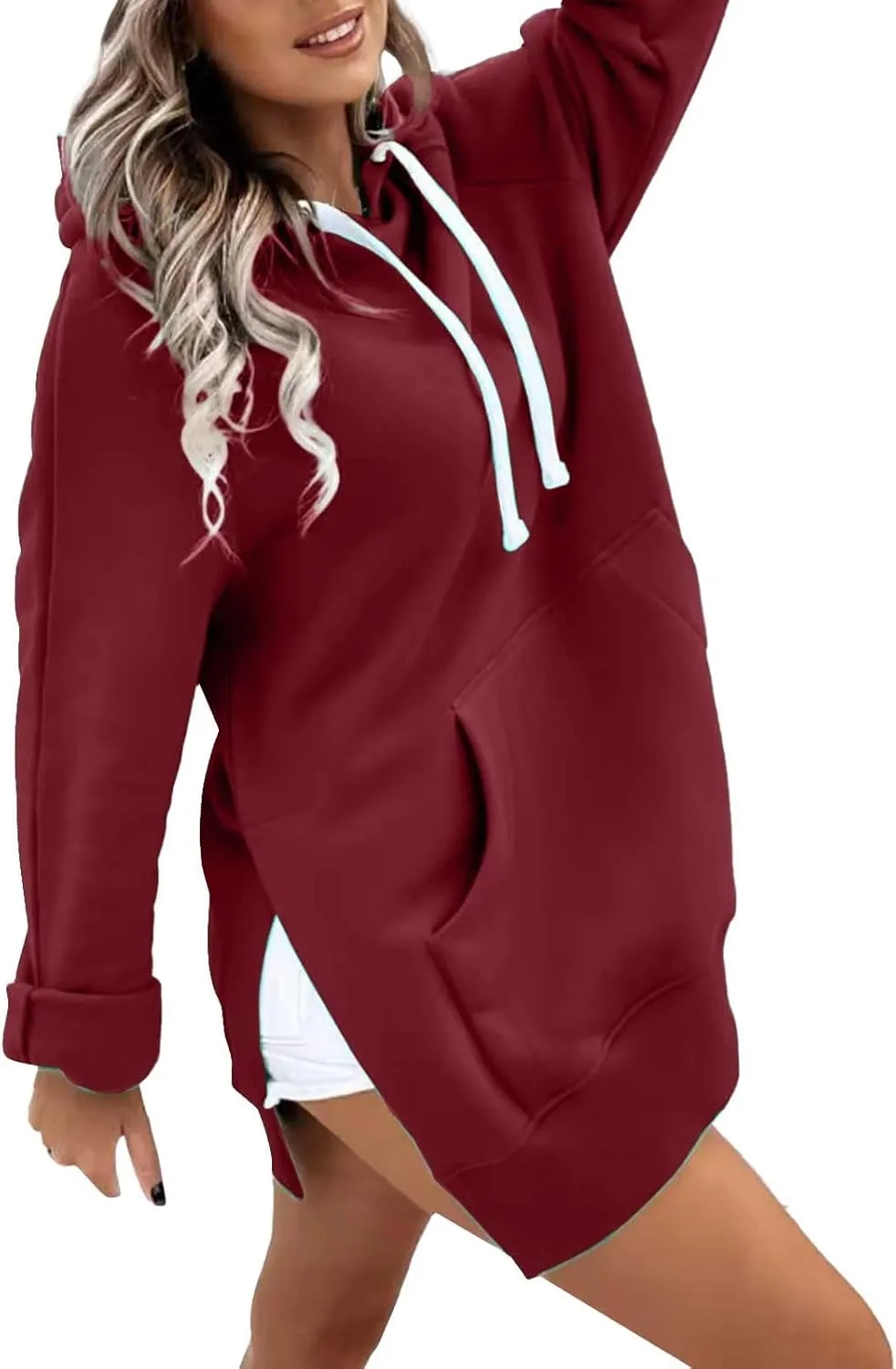 The Warmy Oversized Hoodie Dress for Women Trendy Casual Long Sleeve Split Hem Pullover Weighted Hoodie with Pocket