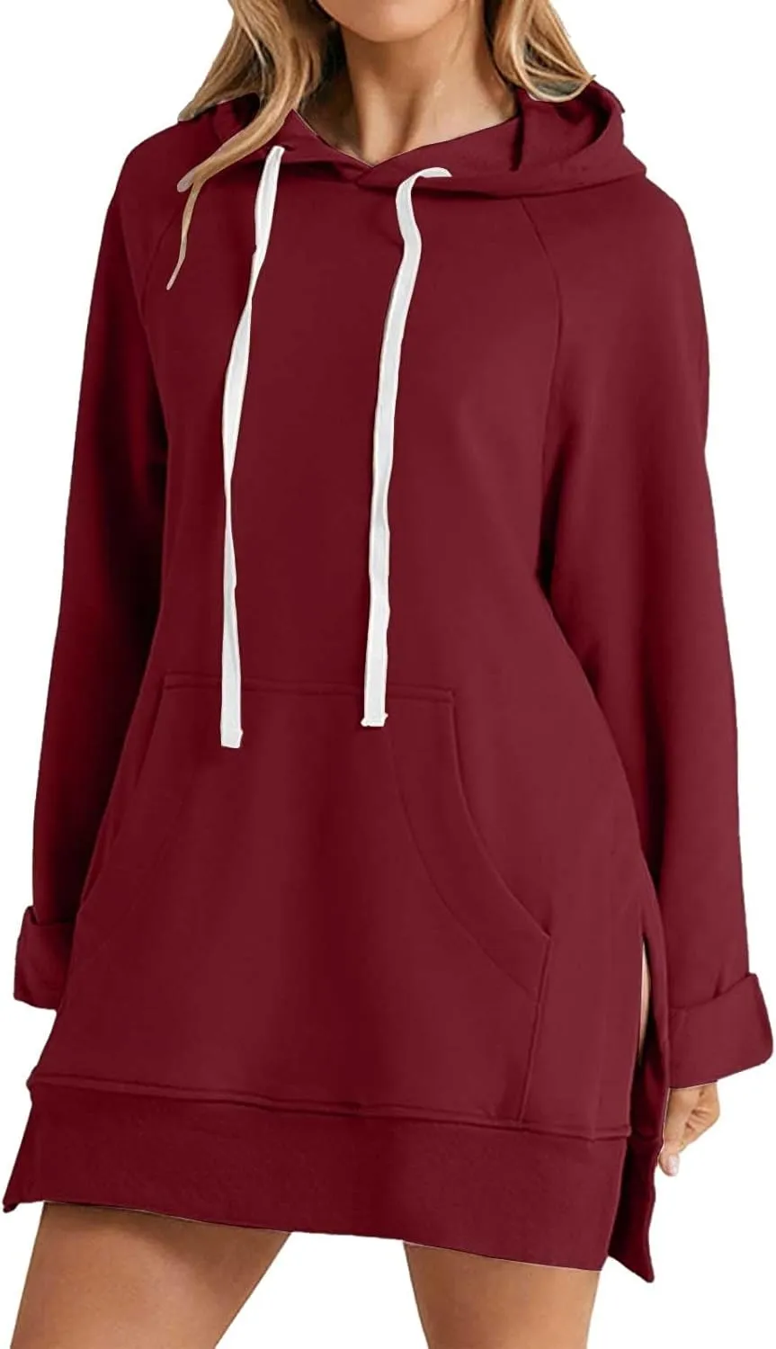 The Warmy Oversized Hoodie Dress for Women Trendy Casual Long Sleeve Split Hem Pullover Weighted Hoodie with Pocket