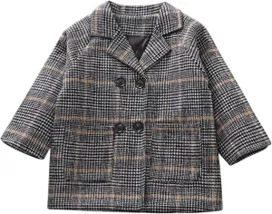 Toddler Elegant Boys Trench Coat Girls Coat Plaid Double Jacket Breasted Notched Wool Coat Kids Warm Outwear