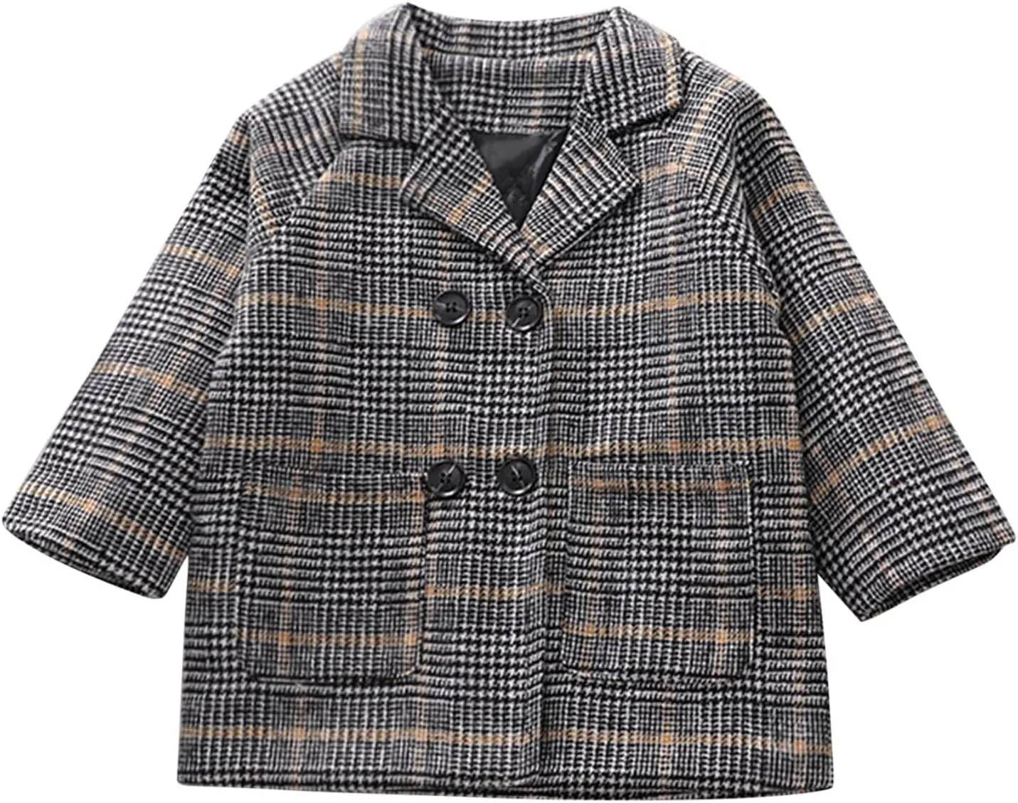 Toddler Elegant Boys Trench Coat Girls Coat Plaid Double Jacket Breasted Notched Wool Coat Kids Warm Outwear