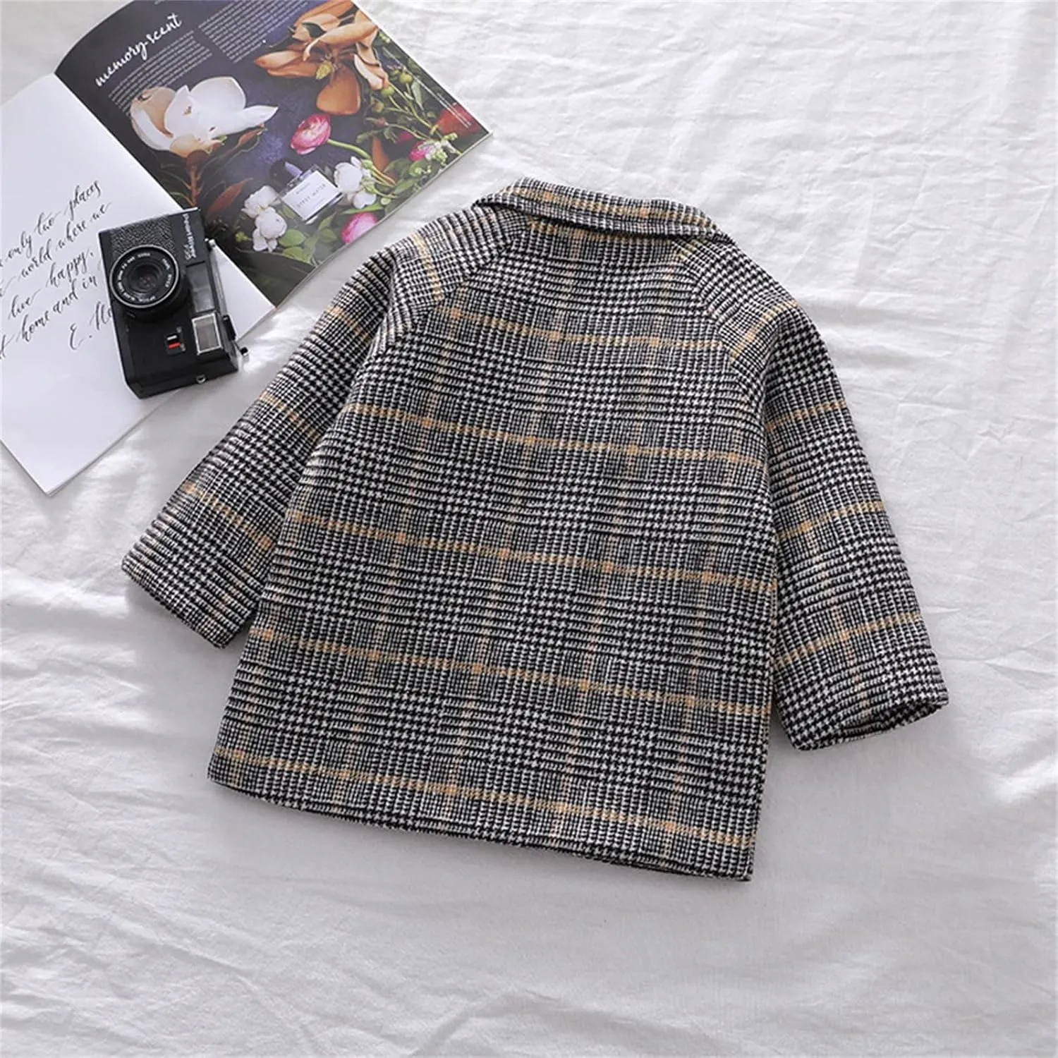 Toddler Elegant Boys Trench Coat Girls Coat Plaid Double Jacket Breasted Notched Wool Coat Kids Warm Outwear