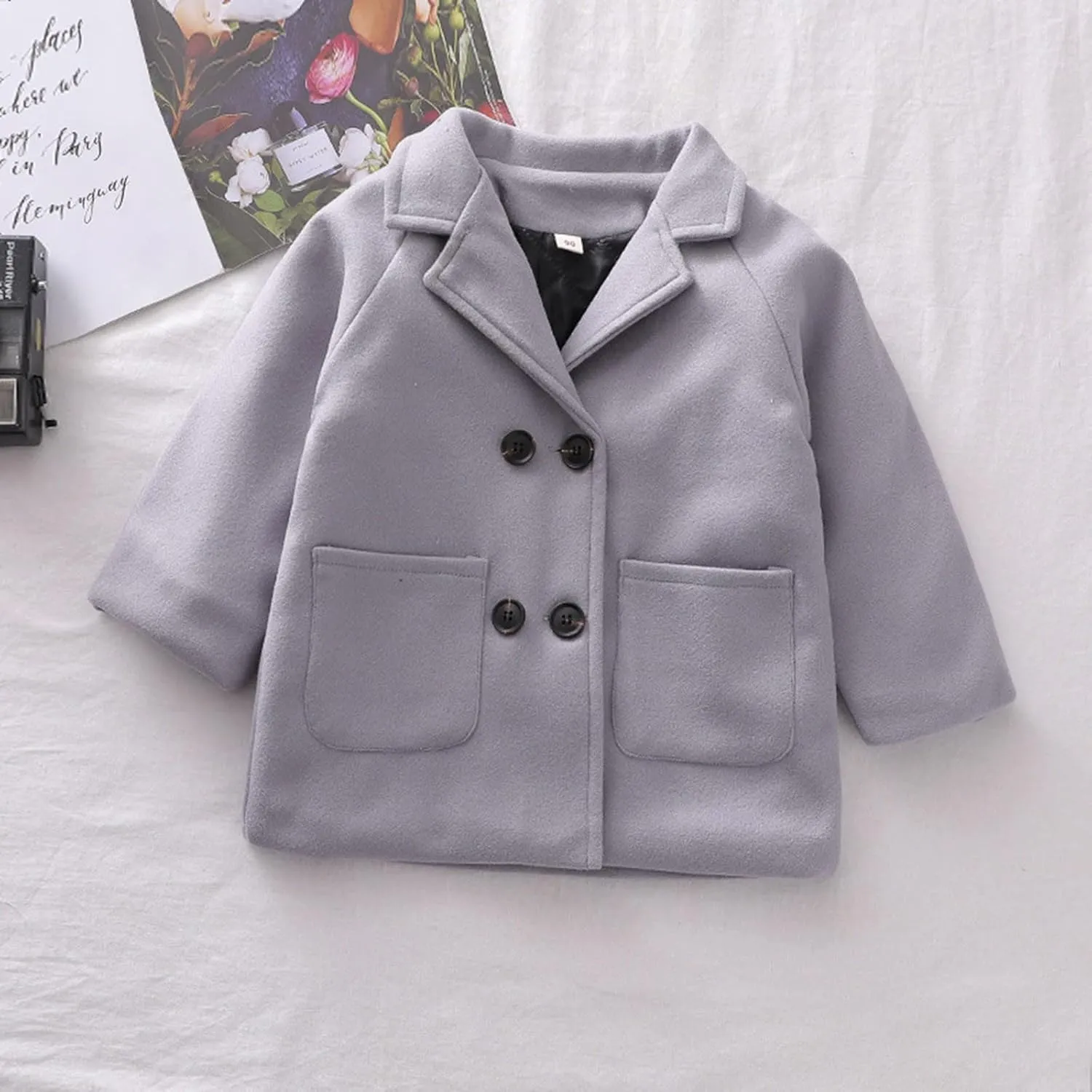 Toddler Elegant Boys Trench Coat Girls Coat Plaid Double Jacket Breasted Notched Wool Coat Kids Warm Outwear